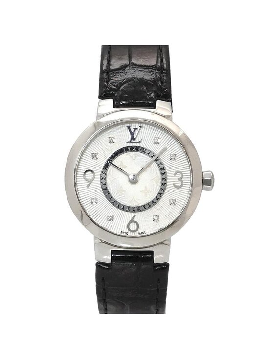 Louis Vuitton Tambour Watch Diamond Silver Quartz